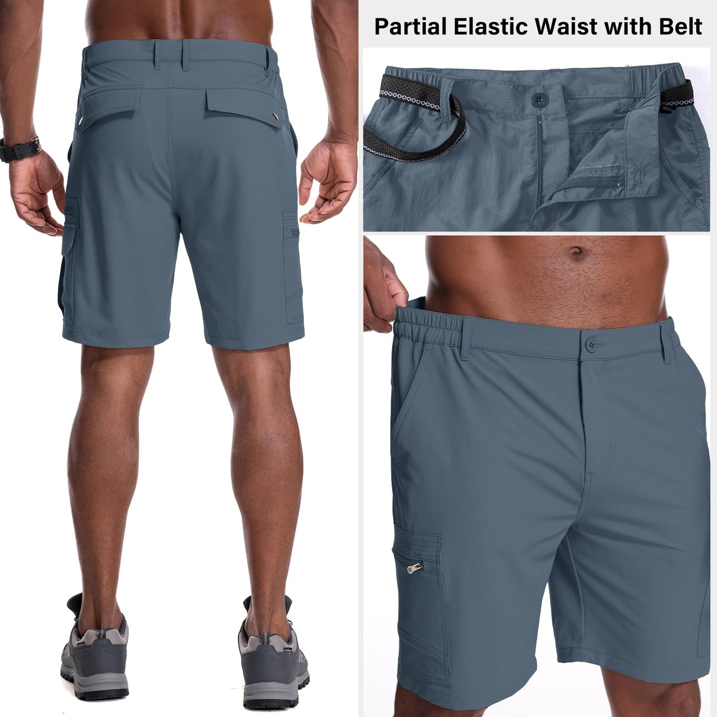 Jessie Kidden Mens Outdoor Casual Expandable Waist Lightweight Water Resistant Quick Dry Fishing Hiking Shorts (6222 Solid Blue Grey 38)