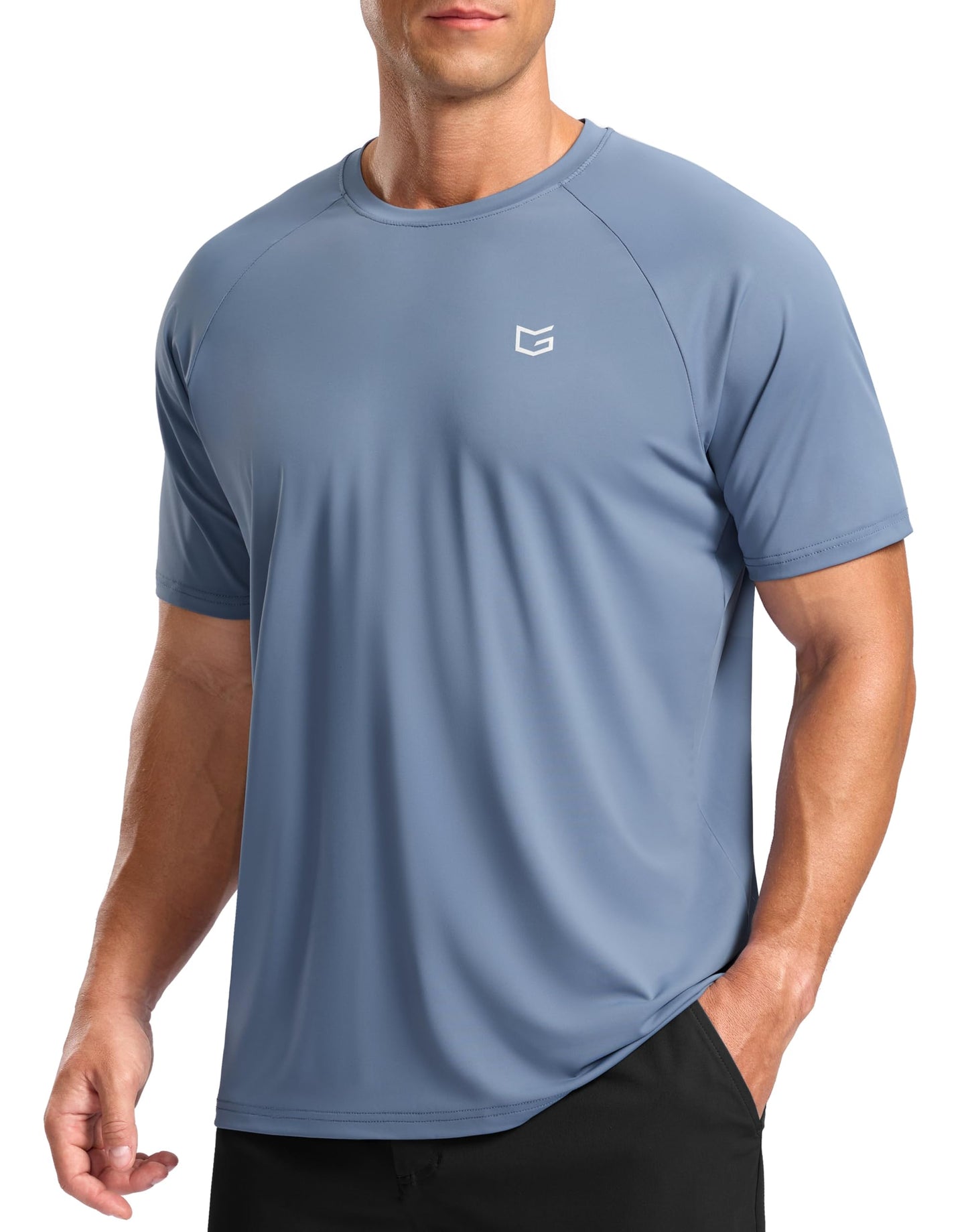 G Gradual Men's Athletic Workout T-Shirts Moisture Wicking Cooling Running Shirts Short Sleeve Performance Tee for Gym Tennis(Slate Blue,M)