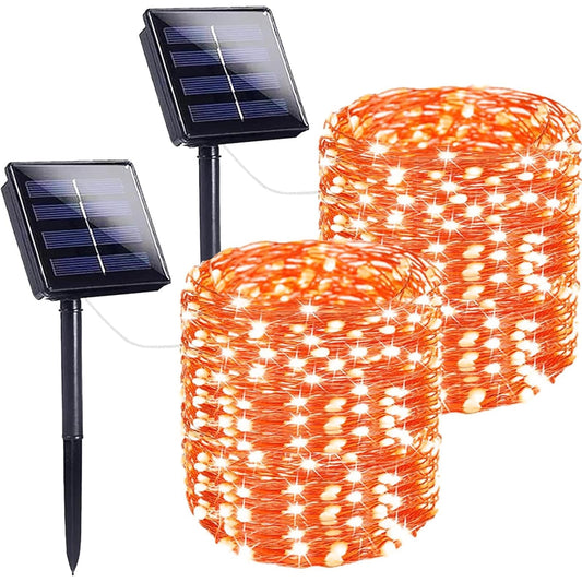 Extra-Long 144FT Solar String Lights for Outside, 2 Pack 400LED Solar Fairy Lights Outdoor, Waterproof Copper Wire with 8 Modes Twinkle Lights for Tree Garden Party Xmas Wedding Decor (Orange)