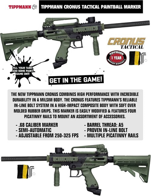 Maddog Tippmann Cronus Tactical Paintball Gun Marker - Complete Silver Starter Kit with Anti-Fog Mask, Tank & More