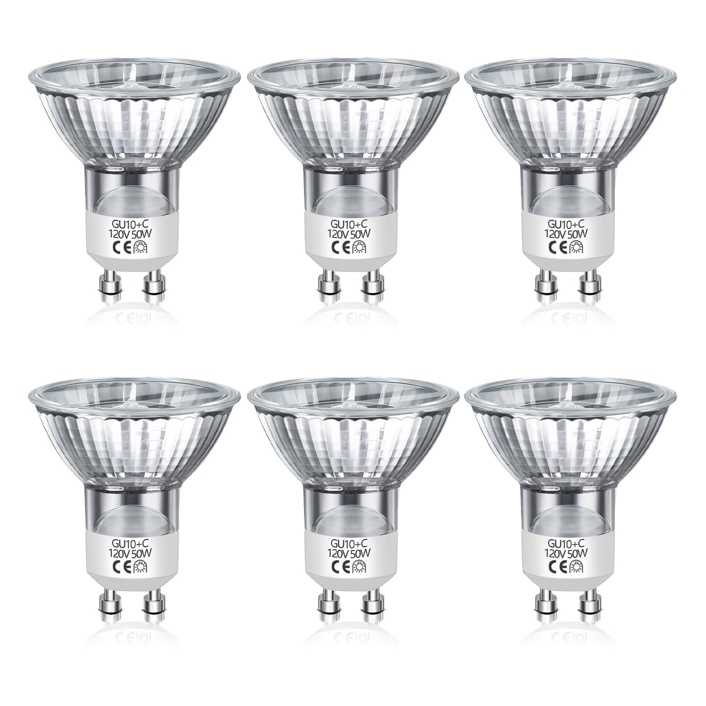GU10 Halogen Bulb, 120V 50W Halogen Light Bulbs for Candle Warmer Lamp, Dimmable, 2700K Warm White, MR16 with Glass Cover for Track Lighting, Range Hood Lighting, 6 Pack