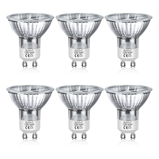 GU10 Halogen Bulb, 120V 50W Halogen Light Bulbs for Candle Warmer Lamp, Dimmable, 2700K Warm White, MR16 with Glass Cover for Track Lighting, Range Hood Lighting, 6 Pack