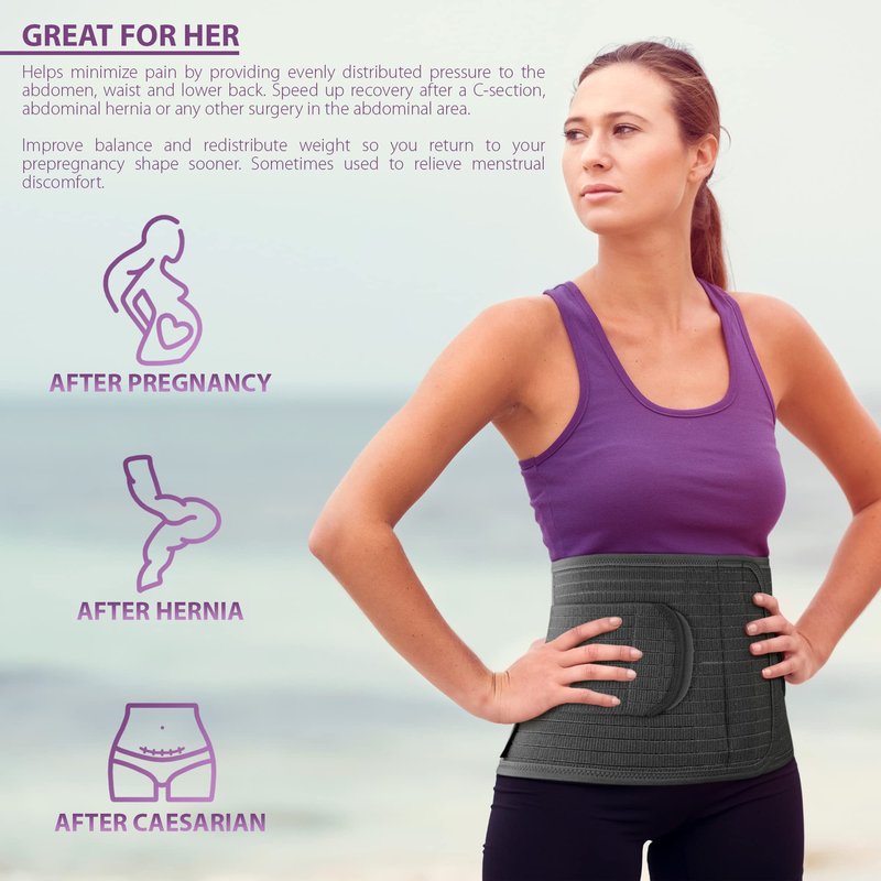 ORTONYX Ergonomic Abdominal Binder Waist and Lower Back Support Belt, Back Brace for Women & Men - Breathable, Elastic, With Extra Band - Black XXL