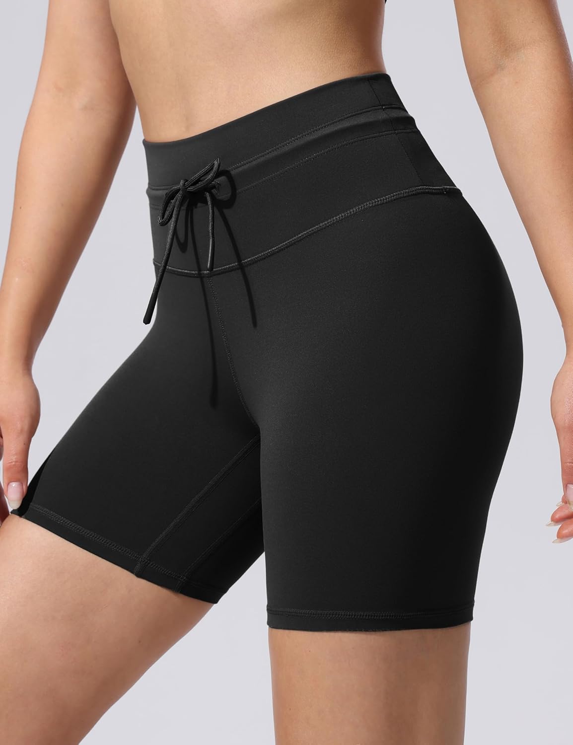 POSHDIVAH Women's High Waisted Creamluxe Biker Shorts | 6"/8" Drawstring for Gym & Yoga
