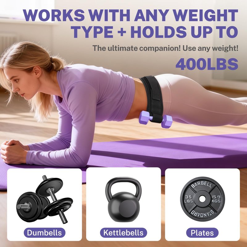 Hip Thrust Belt for Dumbbells, Adjustable Hip Thrust Slip-Resistant Padding, Exercise Belt for Glutes & Squats, Comfortable Weightlifting Belt Support for Glute Workout Equipment, Use with Heavy Duty Kettlebells & Plates Up to 400 lbs