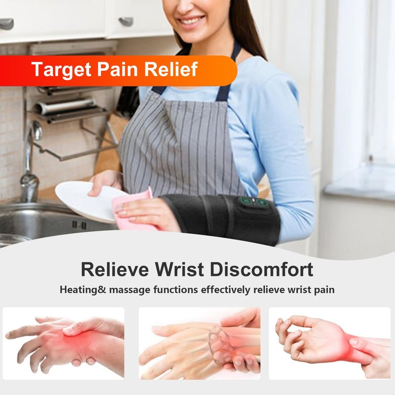 Cordless Wrist Heating Pad Wrap, Heated Carpal Tunnel Wrist Brace with Vibration, 3 Heats and Vibrations Modes, Heated Wrist and Hand Massager Pain Relief