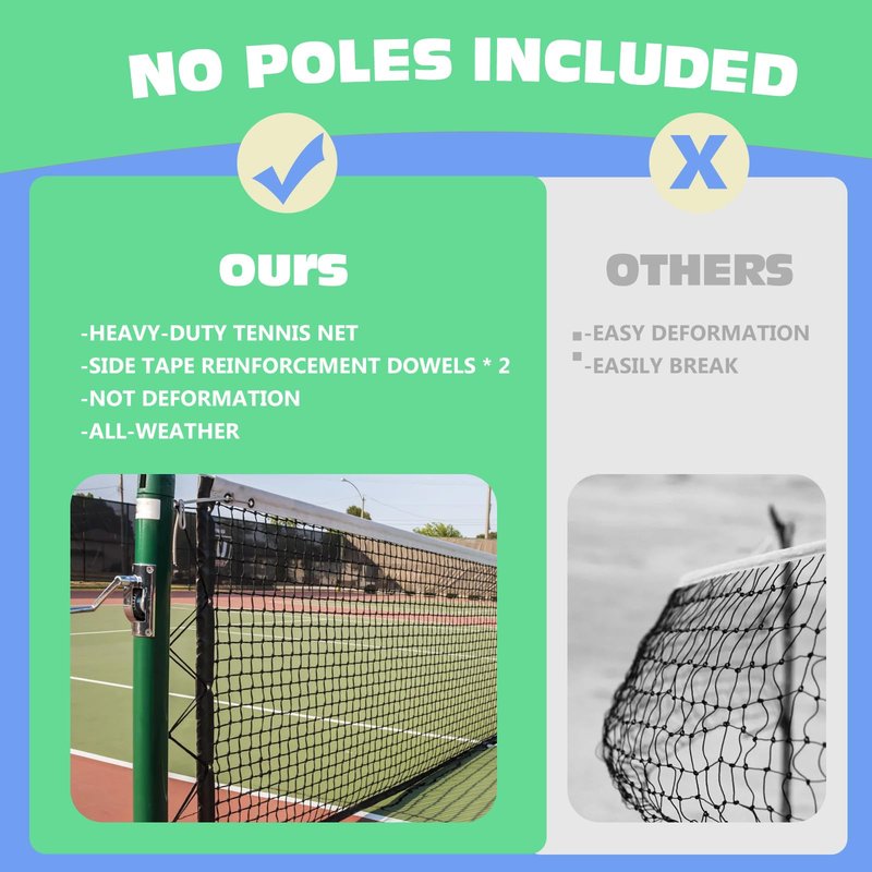 Tennis Net Professional Tennis Court Net 42FT Replacement Nets Heavy Duty Sport Nets with 2 Fiberglass Dowels, Compatible with Outdoor Indoor Standard Courts (Tennis Net)