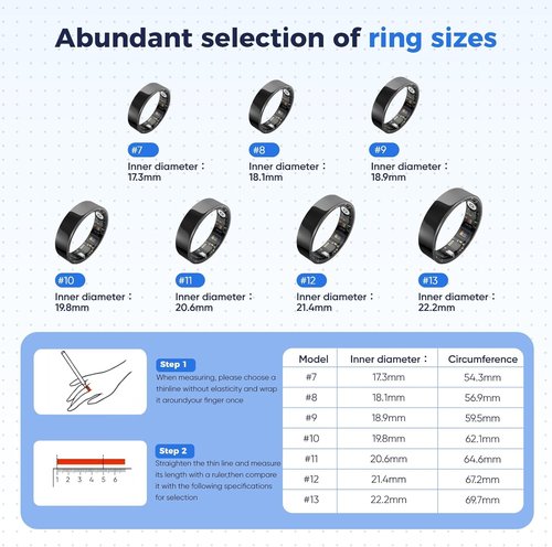 BIEMHA Smart Ring Health Tracker - Sleep & Exercise Monitoring | IP68 Waterproof, 5-Day Battery Life, Silver (Size 9)