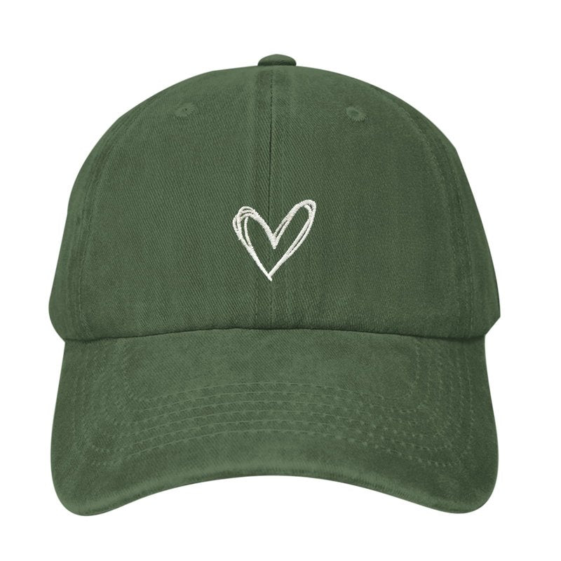 Pairxily Vintage Heart Embroidered Baseball Cap Distressed Adjustable Hat for Women Dad Low Profile Hats Unisex Cotton Cap(Army Green)