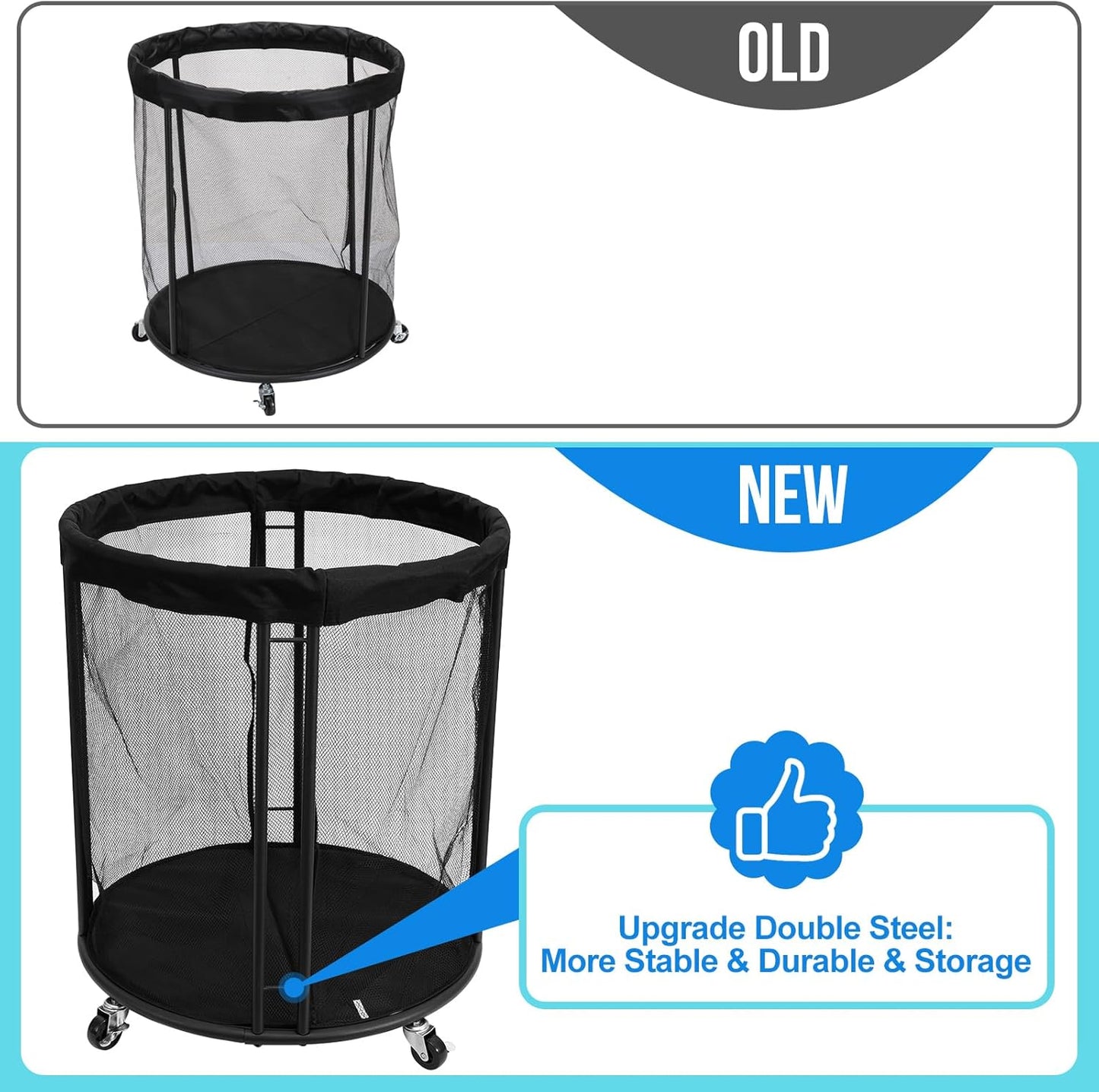 Skiennix Ball Storage Bin - Versatile Holder for Soccer & Basketball | Rolling Rack for Indoor/Outdoor Use