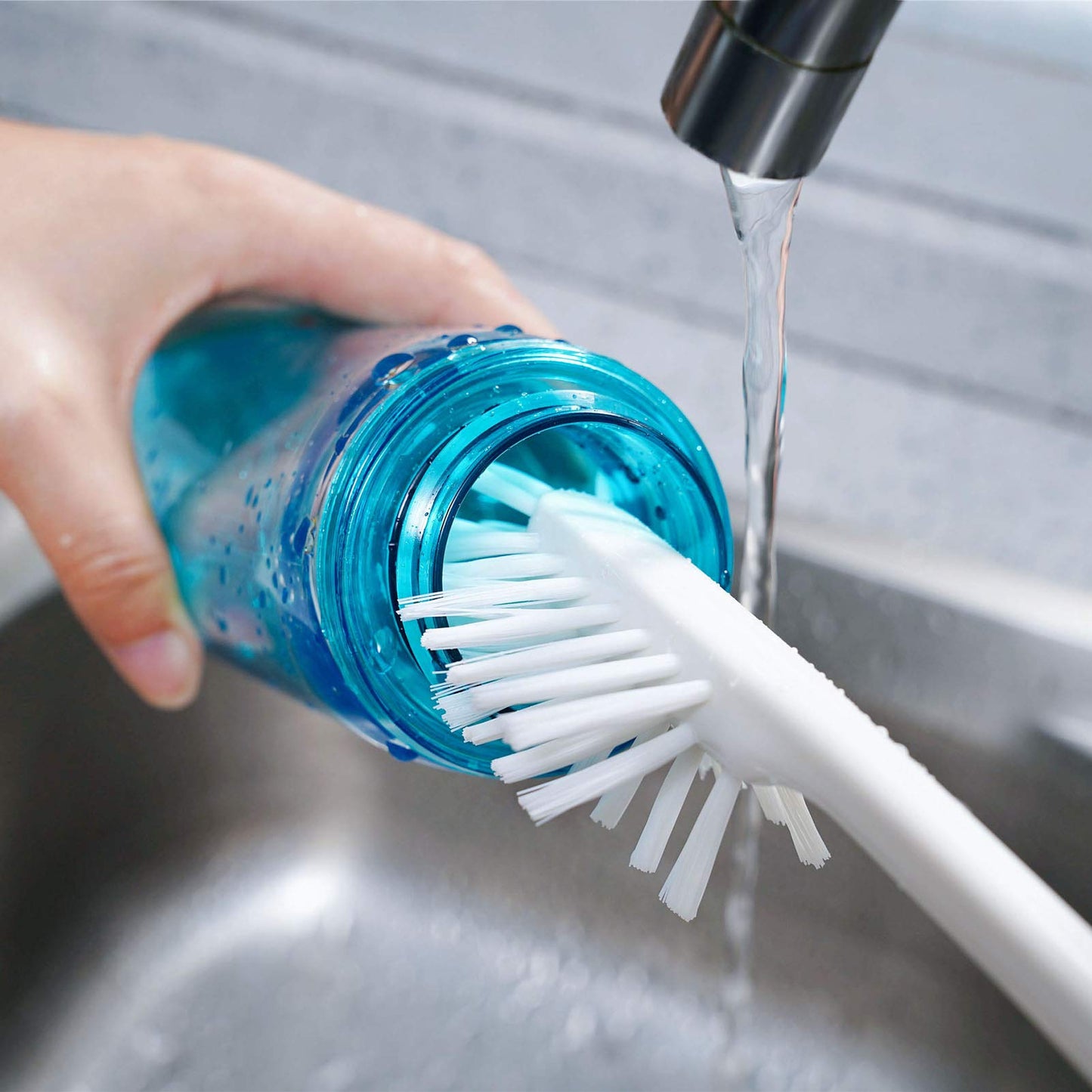 MOSOLAN 3-in-1 Water Bottle Cleaning Brush Set - Long Handle Scrubbing Brush for Tumbler, Straw, Baby Bottles, Drinking Glasses, White