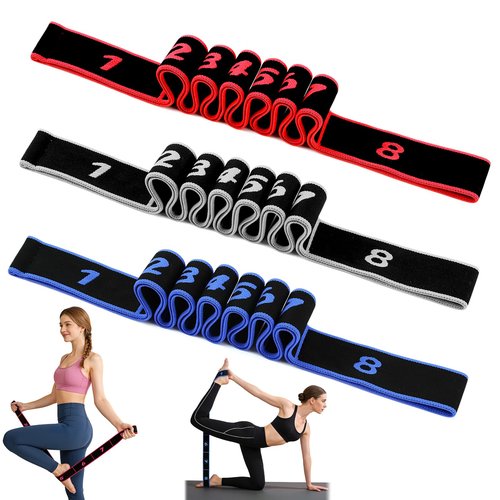 3PCS Fitness Resistance Band for Stretching and Yoga, 8-Section Numbered Elastic Resistance Band | Fitness Band with Clear Markings for Yoga, Stretching, Pilates (3psc A-Red*Black*Blue*)