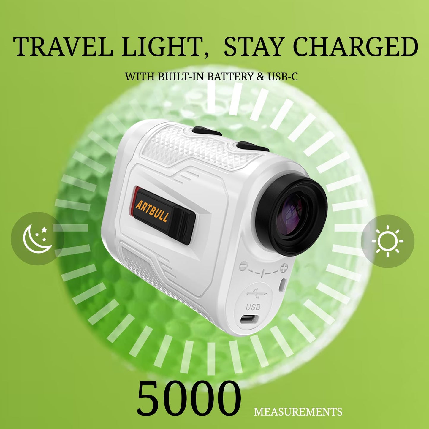 SG SURGOAL 7 in 1 Golf Laser Rangefinder 6X Magnification with Slope Switch Built-in Magnet, Flag Lock Vibration, USB-C Rechargeable White 650yd