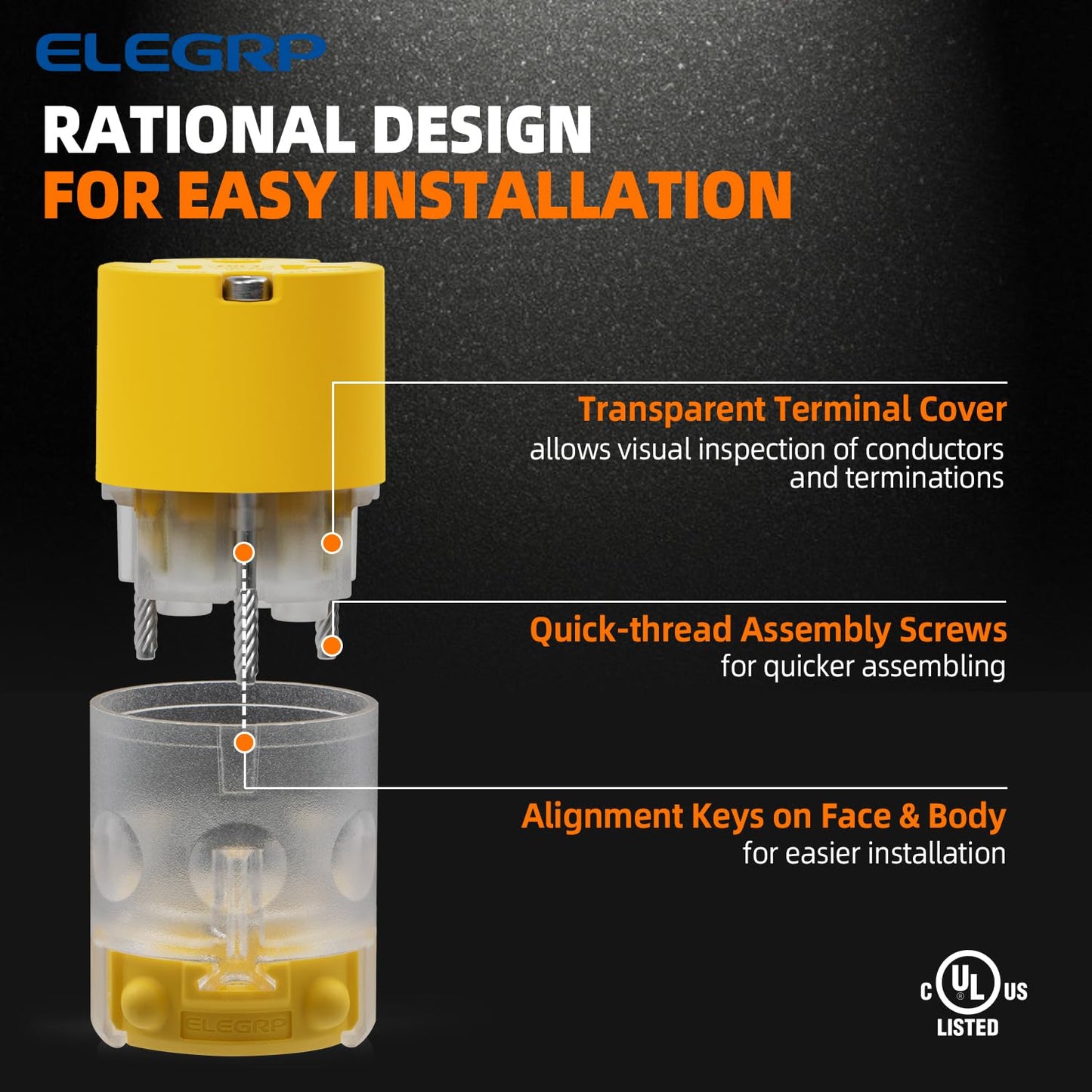 ELEGRP Lighted 20 Amp 125 Volt NEMA 5-20R 2 Pole 3 Wire Grounding Straight Blade Electrical Plug Replacement Cord Outlet Commercial Grade, Yellow, 1 Pack