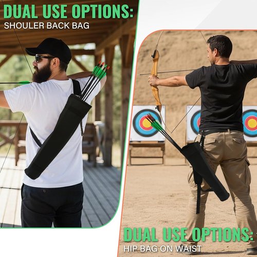 Archery Quiver - Adjustable Back & Hip Arrow Holder for Compound & Recurve Bows - Lightweight Foldable Bag with Shoulder Strap for All Ages
