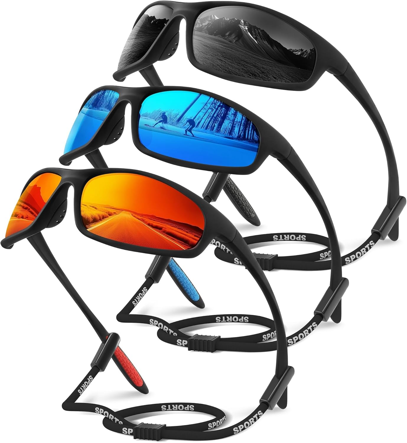 Skiennix Polarized Sports Sunglasses - UV Protection Wrap-Around Design for Men & Women | 3-Pack Set