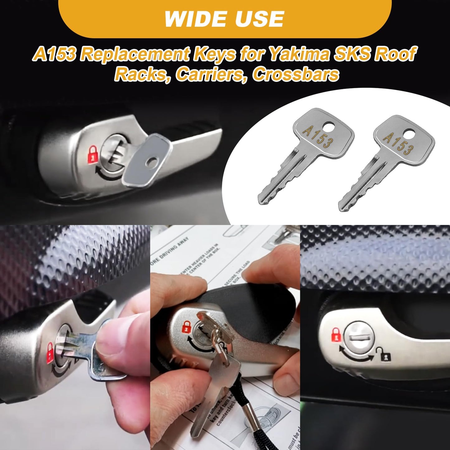 A153 SKS roof Rack Key,Replacement Key for Yakima SKS Ski,Roof,Cargo Box,Carrier Racks and Crossbars.(2 Pack-Code A153)