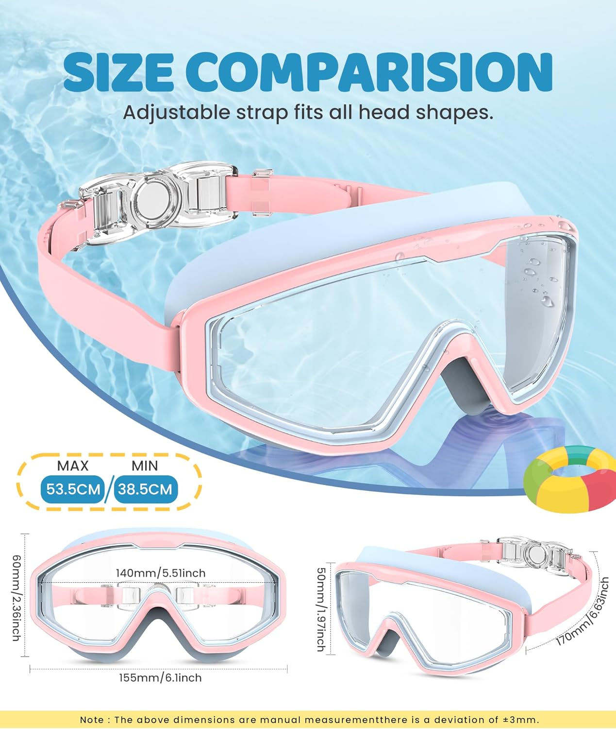 Skiennix Kids Swim Goggles - Anti-Fog UV Protection | 180° Clear View, 3 Pack for Ages 4-16