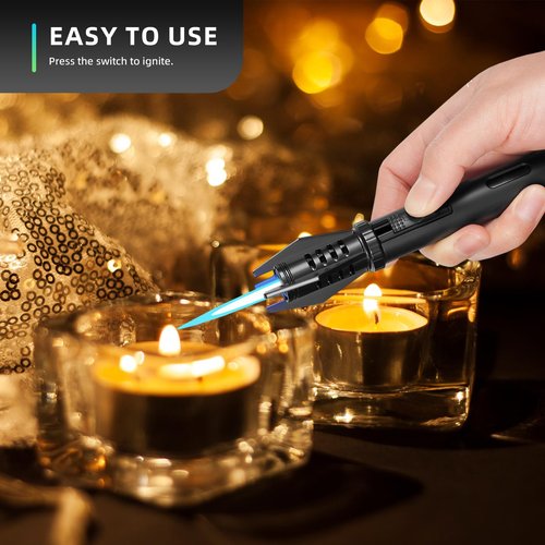 2 Pack Mini Torch Lighter Straight Flame Small Refillable Butane Lighter Pocket Windproof Jet Flame with Visual Window for Survival Kitchen Camping Candles Fireplace BBQ Gift, 5" (Without Fuel)