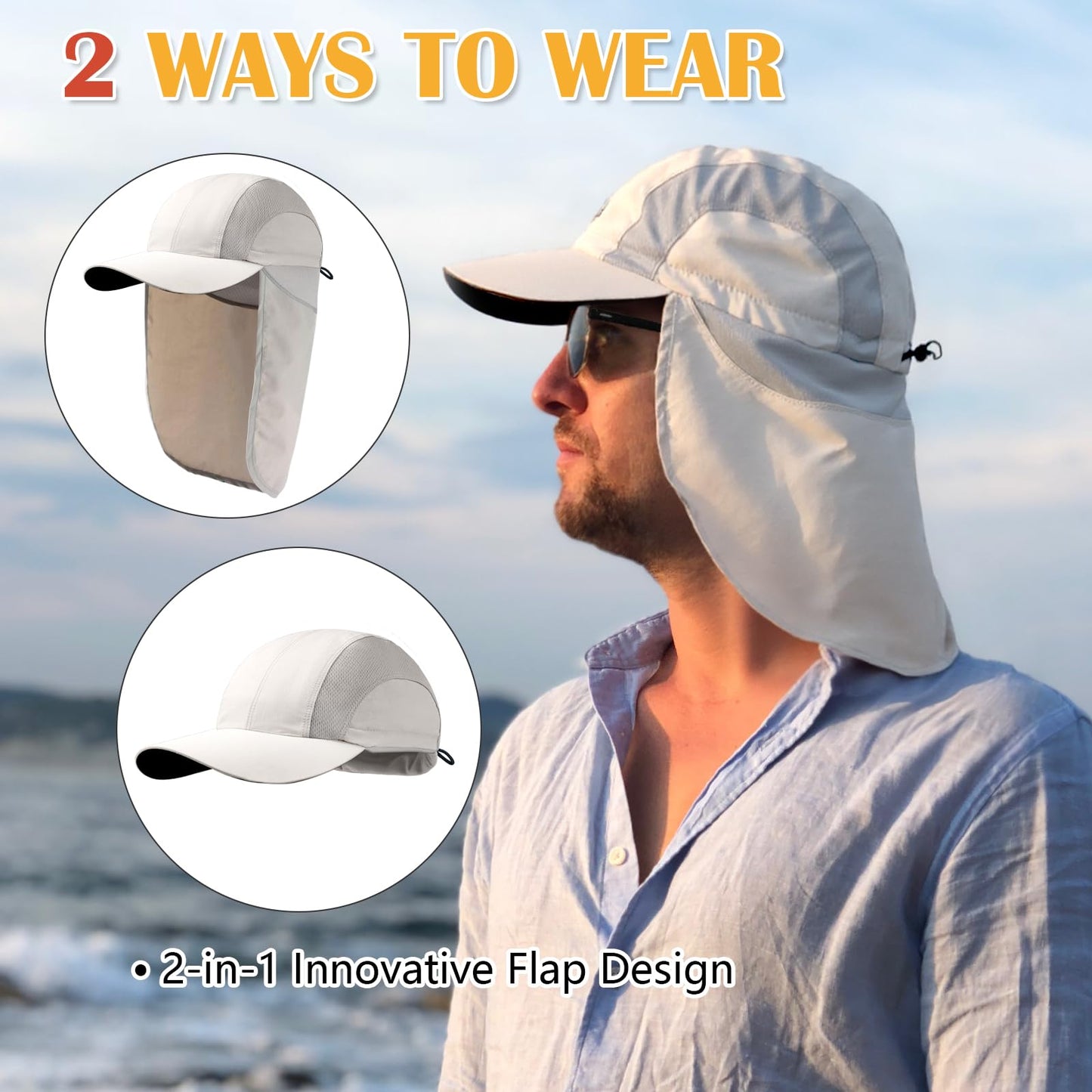 Mens Sun Hat with Breathable Mesh Sun Hats for Men Fishing Hat Gray