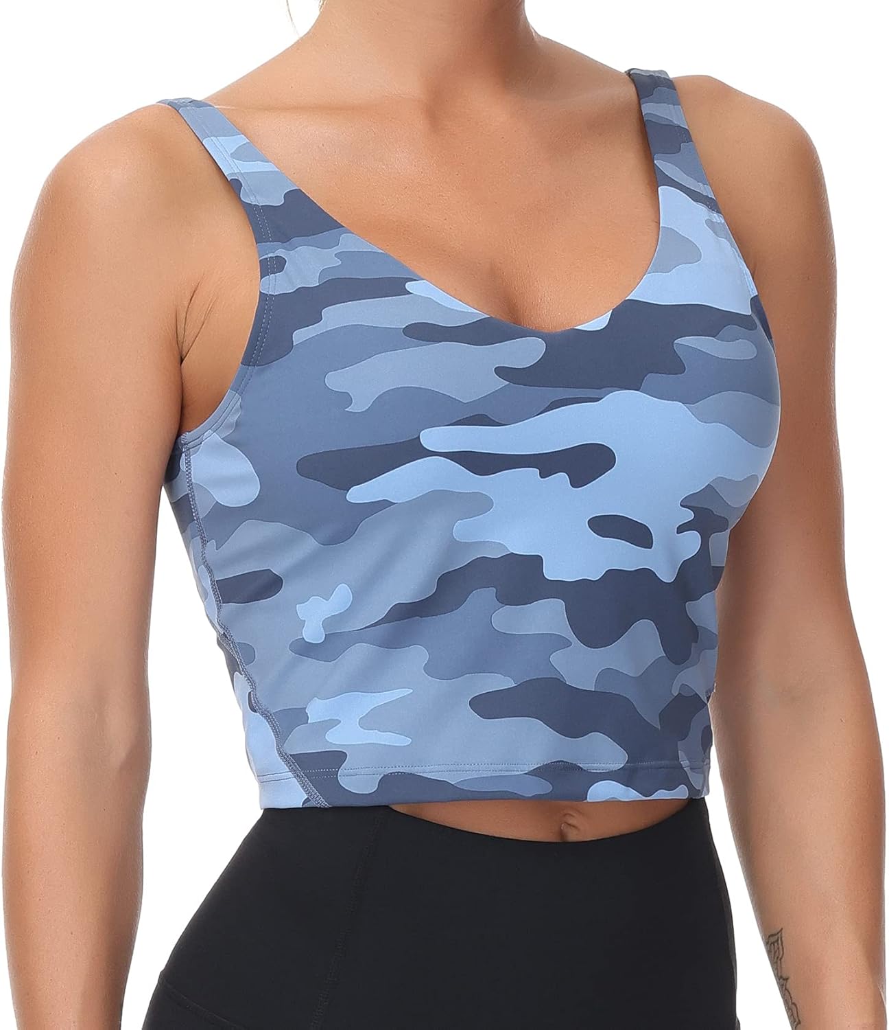 The Gym People Camo Longline Sports Bra - Wirefree & Padded Medium Support for Yoga & Gym