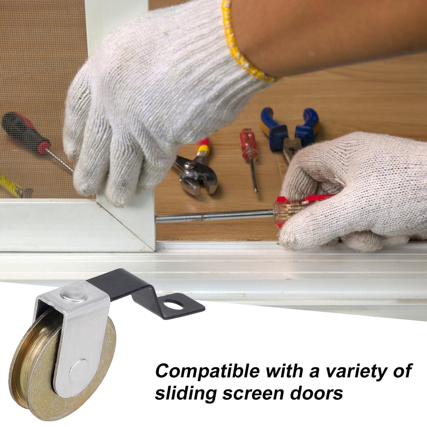 4 Pcs Sliding Screen Door Tension Springs for College Doors, 1 Inch Heavy Duty Screen Door Roller Replacement with Concave Steel Ball Bear Replaces B638 B687 B639 B756 Top and Bottom Wheels