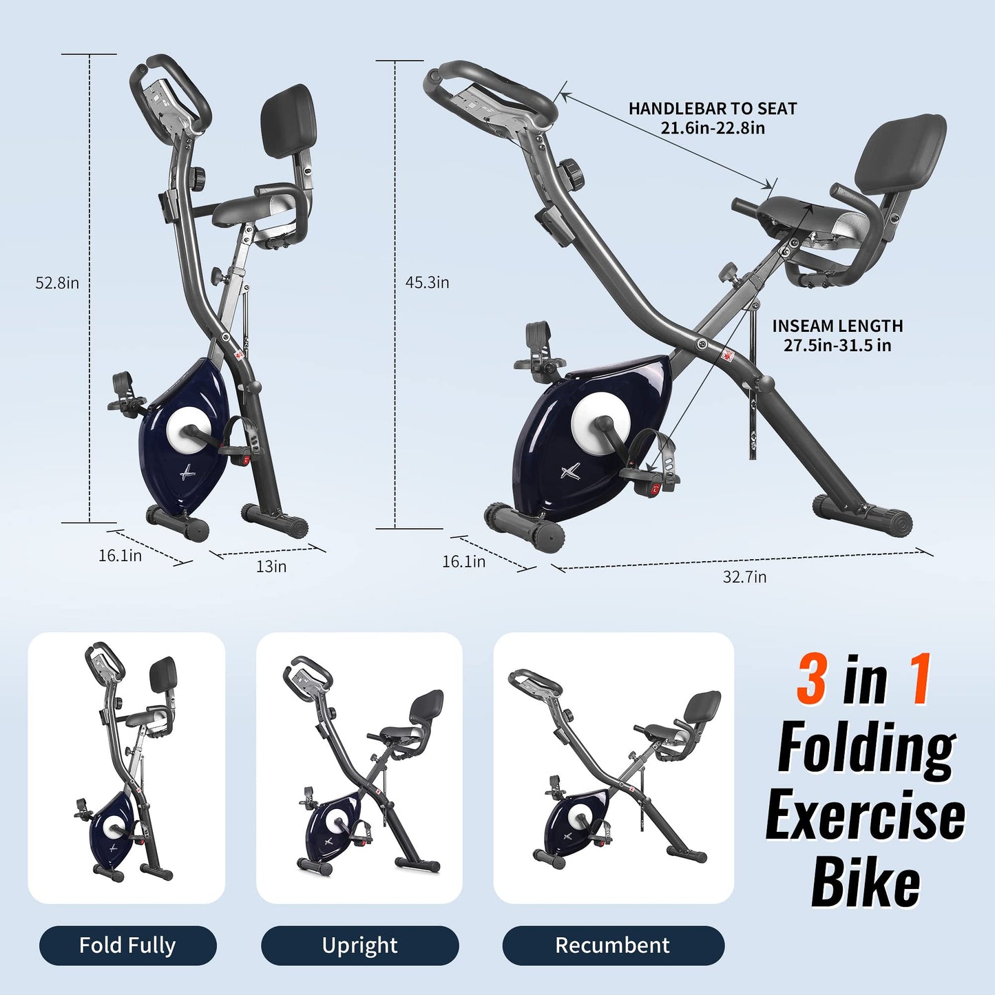 leikefitness LEIKE X Bike Ultra-Quiet Folding Exercise Bike, Magnetic Upright Bicycle with Heart Rate,LCD Monitor and easy to assemble (BLUE)