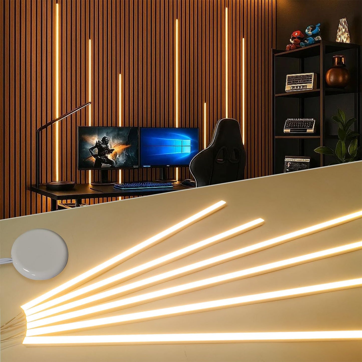 ATA LED Recessed Lighting Kit for Wall Panels - 6pcs Self-Adhesive Wall LED Lights for Interior Wall Decor, 3000k Touching Switch Light for Wood Slat Wall Panels (Hidden Touch Sensor Switch)