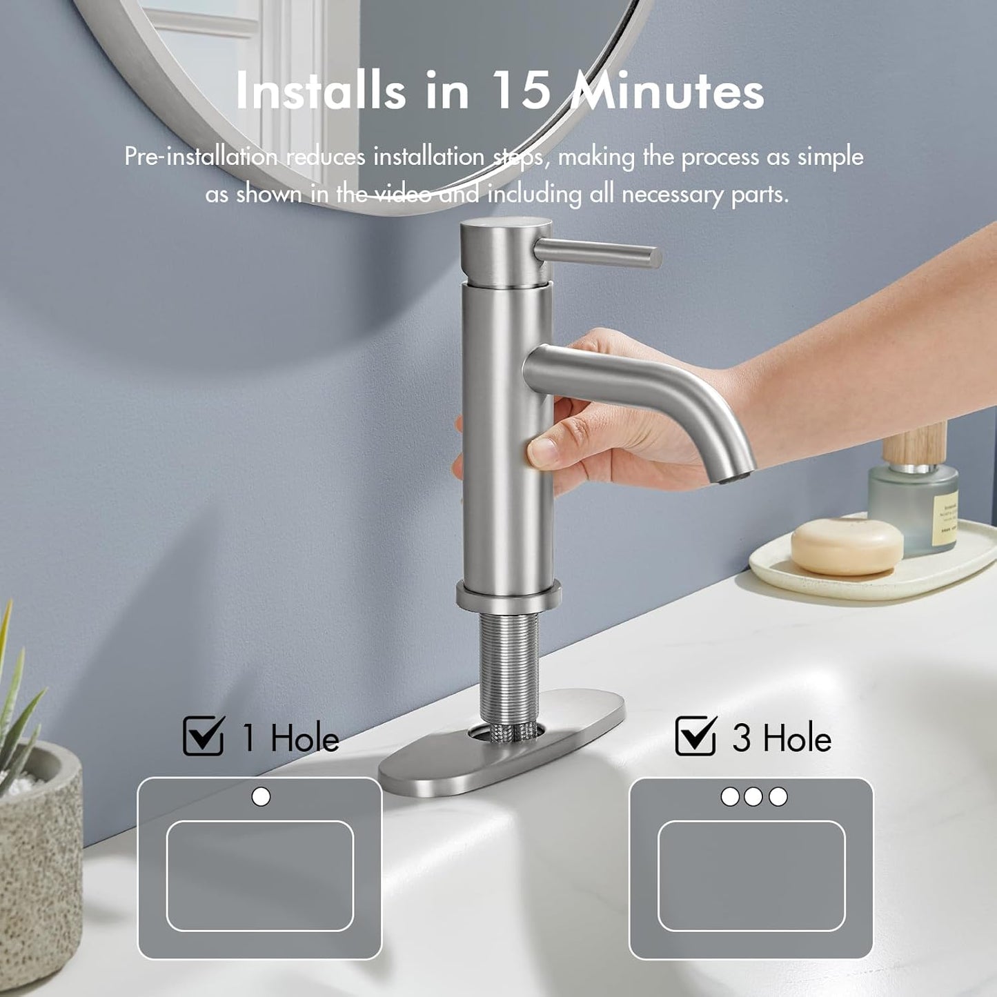 WINKEAR Gold Bathroom Faucet - Modern Single Hole Sink Faucet with Pop-up Drain & Flexible Hoses
