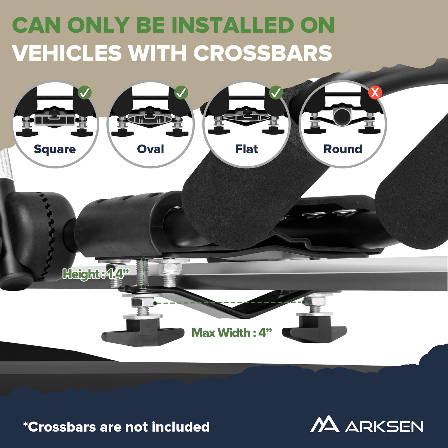 ARKSEN 2 Pair Universal Folding Kayak Roof Rack Heavy Duty Adjustable J-Bar Kayak and Canoe Carrier with 4 Lashing Straps, 4 Stern Tie Down Straps for Cars, SUVs, and Trucks