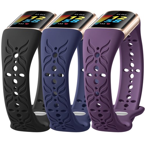 Maledan Charm Band Compatible for Fitbit Charge 6/Charge 5 Band Men Women, Waterproof Ultra Soft Pattern Wristband Replacement Bracelet for Fitbit Charge 5/Charge 6 Advanced Fitness Tracker