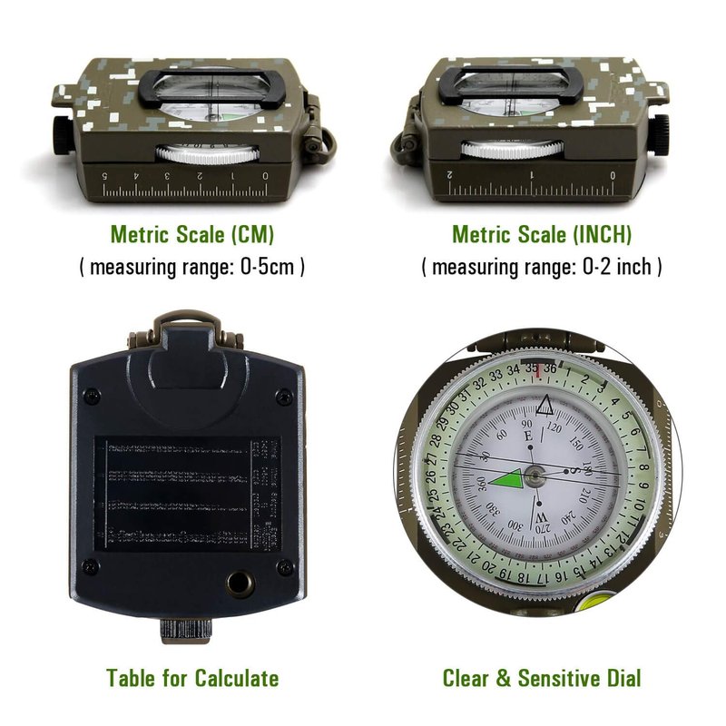 Eyeskey Tactical Survival Compass with Lanyard & Pouch | Waterproof & Impact Resistant | Lensatic Sighting Compass for Hiking (Camouflage)