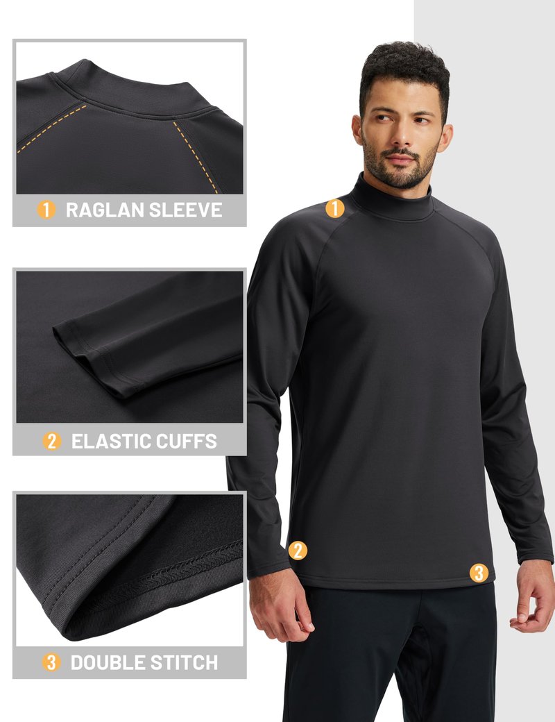 TACVASEN Men's Thermal Fleece Shirt Turtle Neck Lined Base Layer Long Sleeve Athletic Warm Undershirt Cold Winter Running Tops Black L