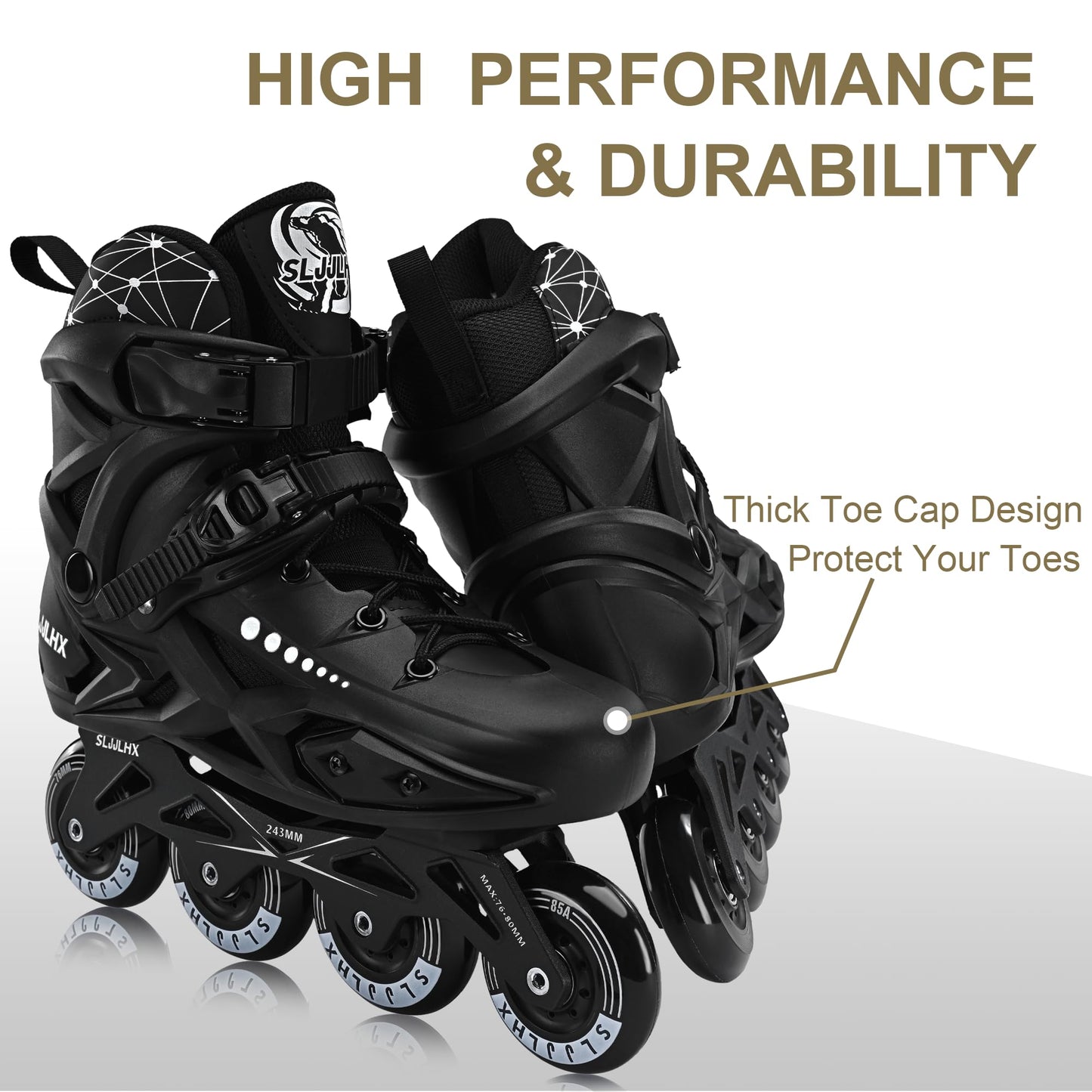 Inline Skates for Men Women,Performance Fitness Roller Skates Blades Adult Male Female, Comfortable Breathable Racing Skates with Washable Lining, Beginner Unisex,Outdoor/Indoor,Black