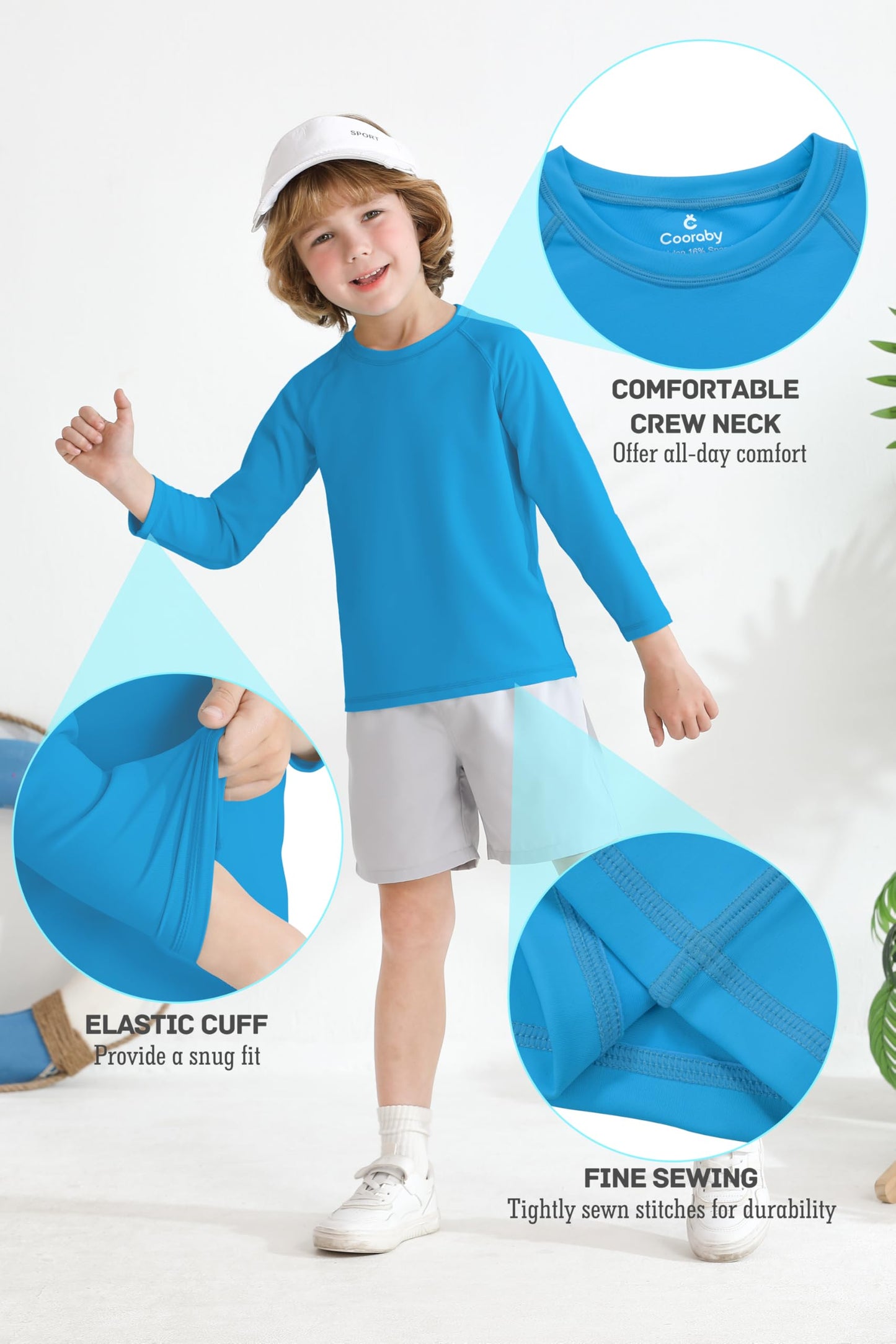 Cooraby Baby and Toddler Boys' Long-Sleeve Rash Guard Kids Sun Protection Swimwear Toddler Boys' Swim Shirt UPF 50+ Blue