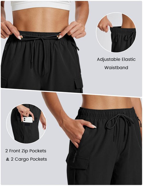 MAGCOMSEN Women's Quick Dry Hiking Cargo Shorts Lightweight Waterproof Summer Shorts 5'' Zipper Pocket Camping Black M