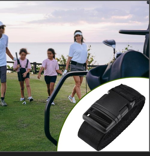 Universal Golf Cart Bag Holder Bracket Fit for Yamaha, EZGO and Club Car Rear Seat Kits, Golf Cart Rack Designed for 1-Inch Square Tube with Nylon Strap Attachment for Securing Golf Bag