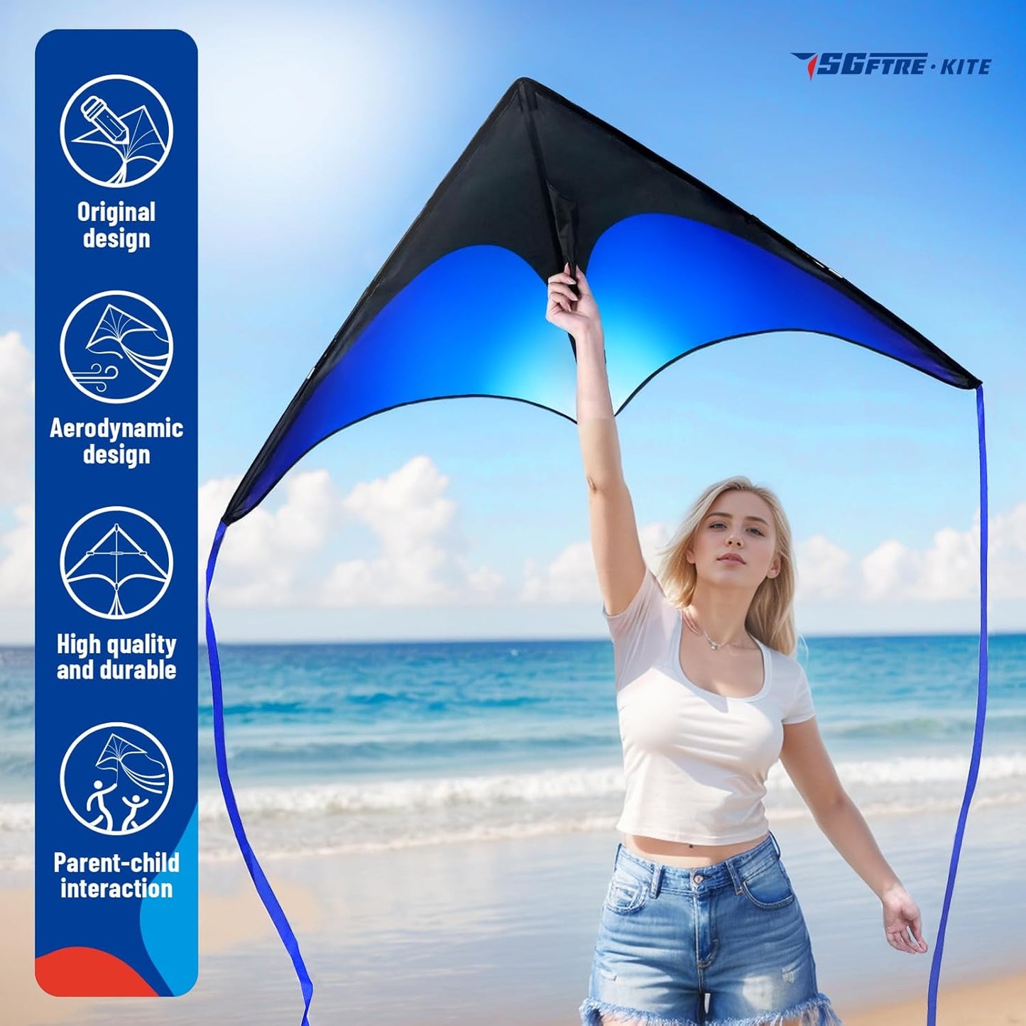 SGftre Delta Kite Set - Easy Launch for Kids & Adults | Perfect for Beach & Park Activities