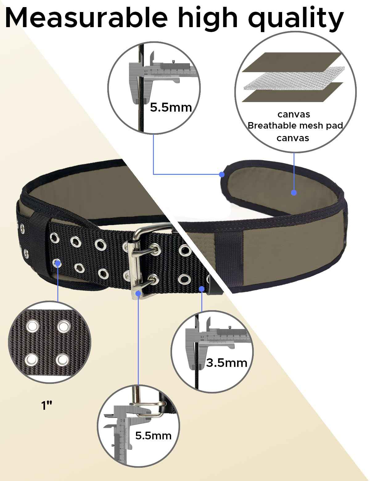 3.5 Inch Heavy-Duty Padded Work Belt,Tool Belt Fits Waists 29 To 48 Inches，Adjustable Holds Most Tool Belt Pouches Green