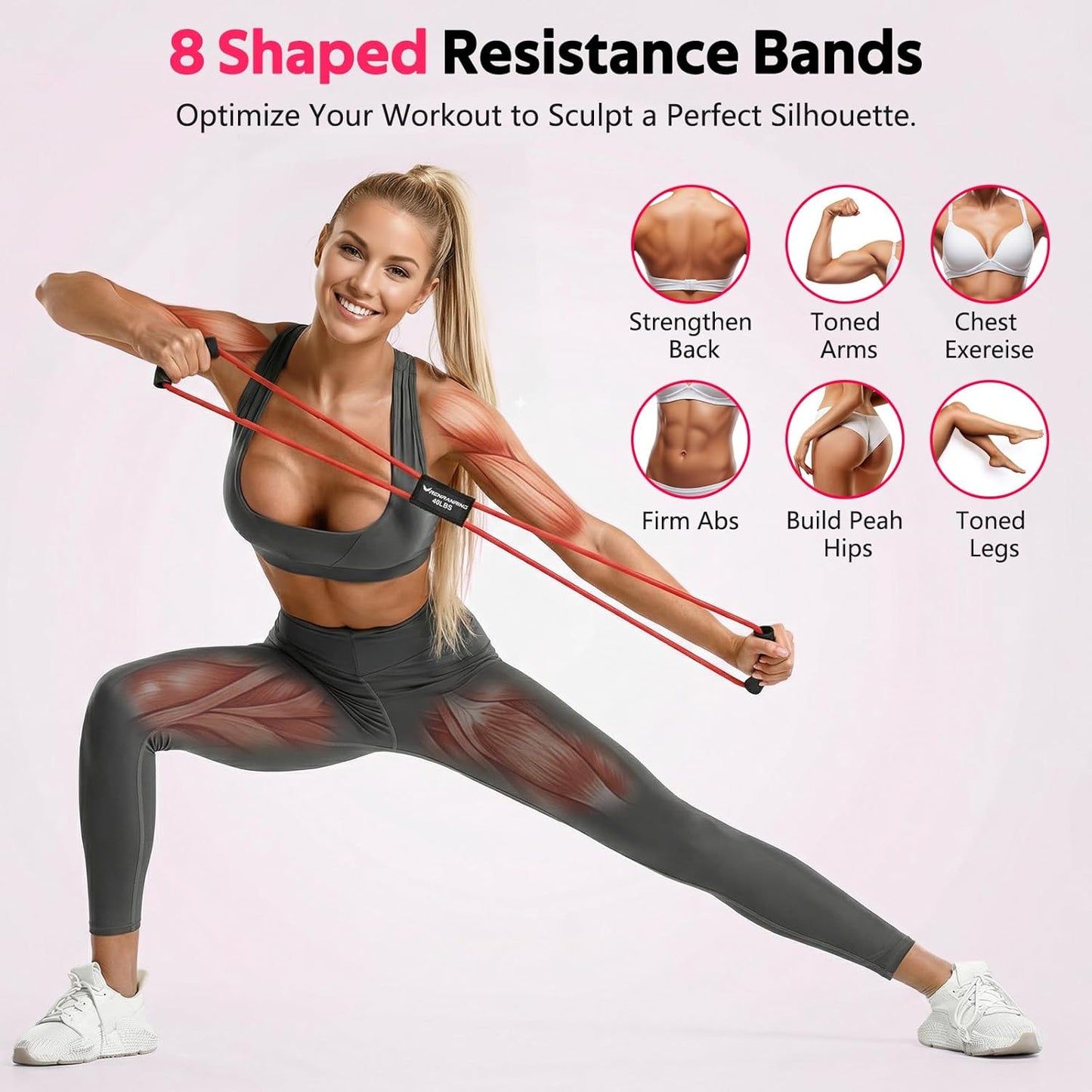 RENRANRING Figure 8 Resistance Bands - Set of 3 Fitness Tubes with Handles for Arm & Shoulder Stretch