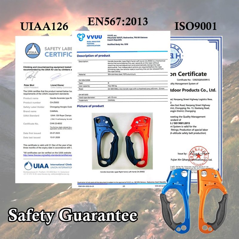 Zeluga 15-293 Quick Up Rope Ascender for Both Hand, UIAA & ISO & CE Certified Hand Ascender, Rope Clamp for 8~13MM Rope, Blue/Orange