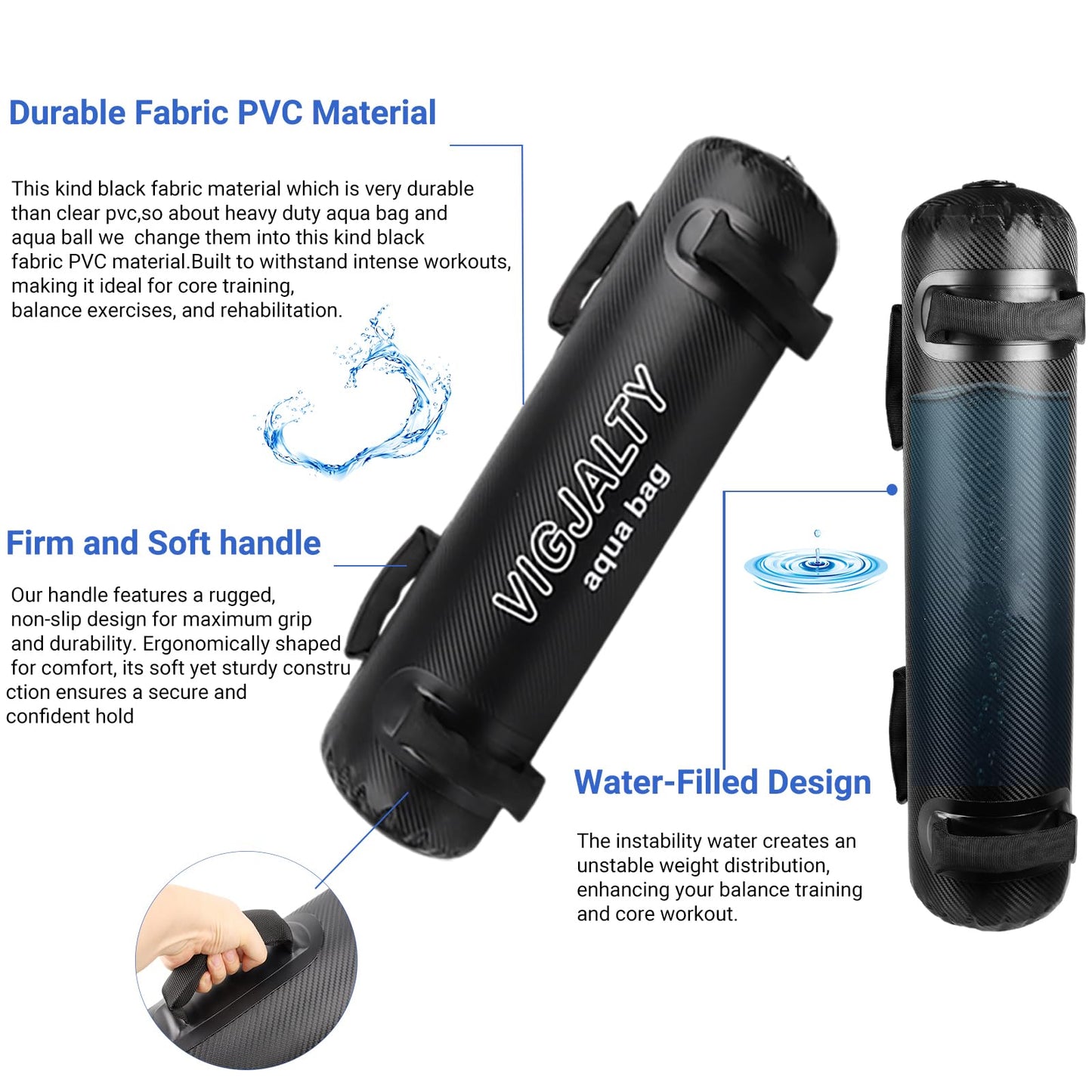 Aqua Bags-Water weight Bag Up to 49lbs - Unstable Core Water Weight Ball, Adjustable Workout Sandbag Alternative for Full-Body Exercise, Portable Stability & Balance Trainer for Instability Training