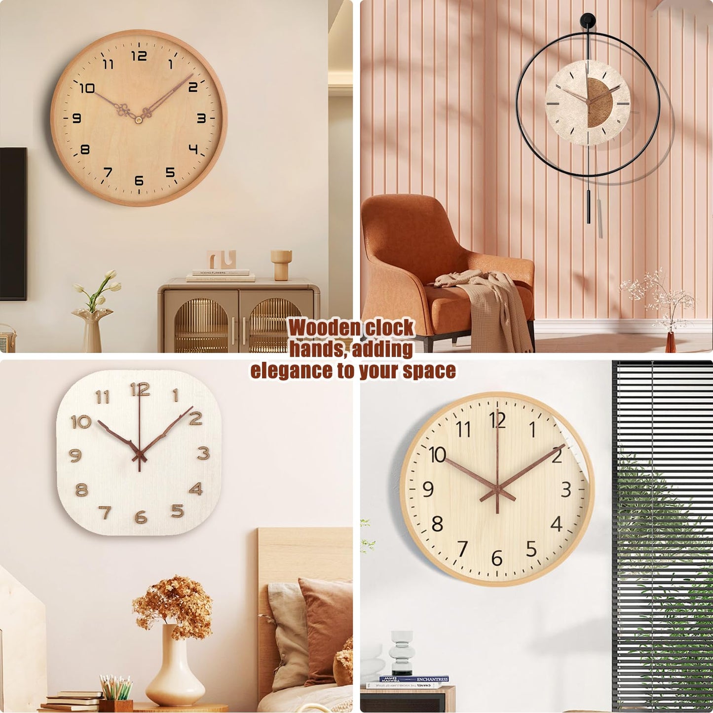 EMOON 3 Pieces Quartz Clock Mechanism Replacement Kit Long and Short Shaft Length with 4 Types of Walnut Wood Clock Hands DIY Clock Repair Parts (Total Shaft Length 16mm,20mm,23mm)