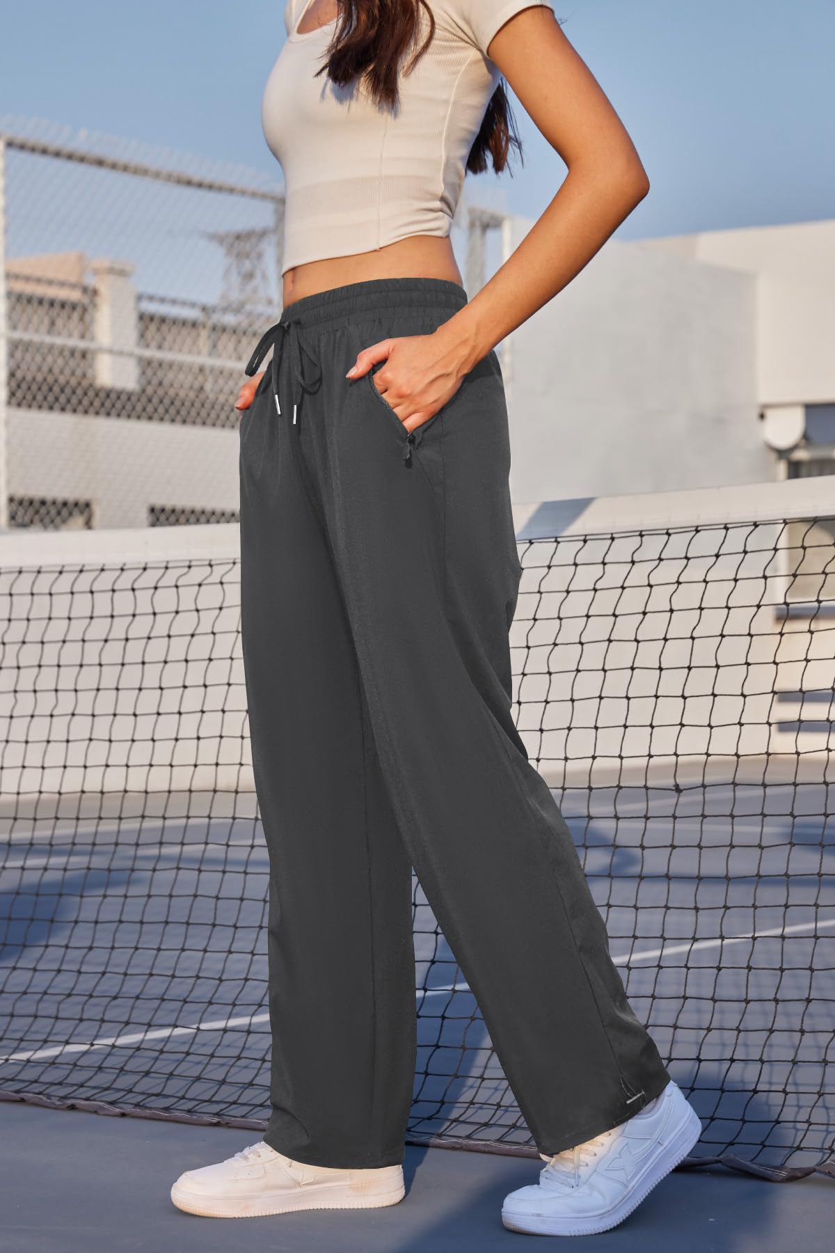 JEKAOYI Womens Athletic Hiking Pants Lightweight Quick Dry Water Resistant Elastic Waist Cargo Pants with Zipper Pockets Grey