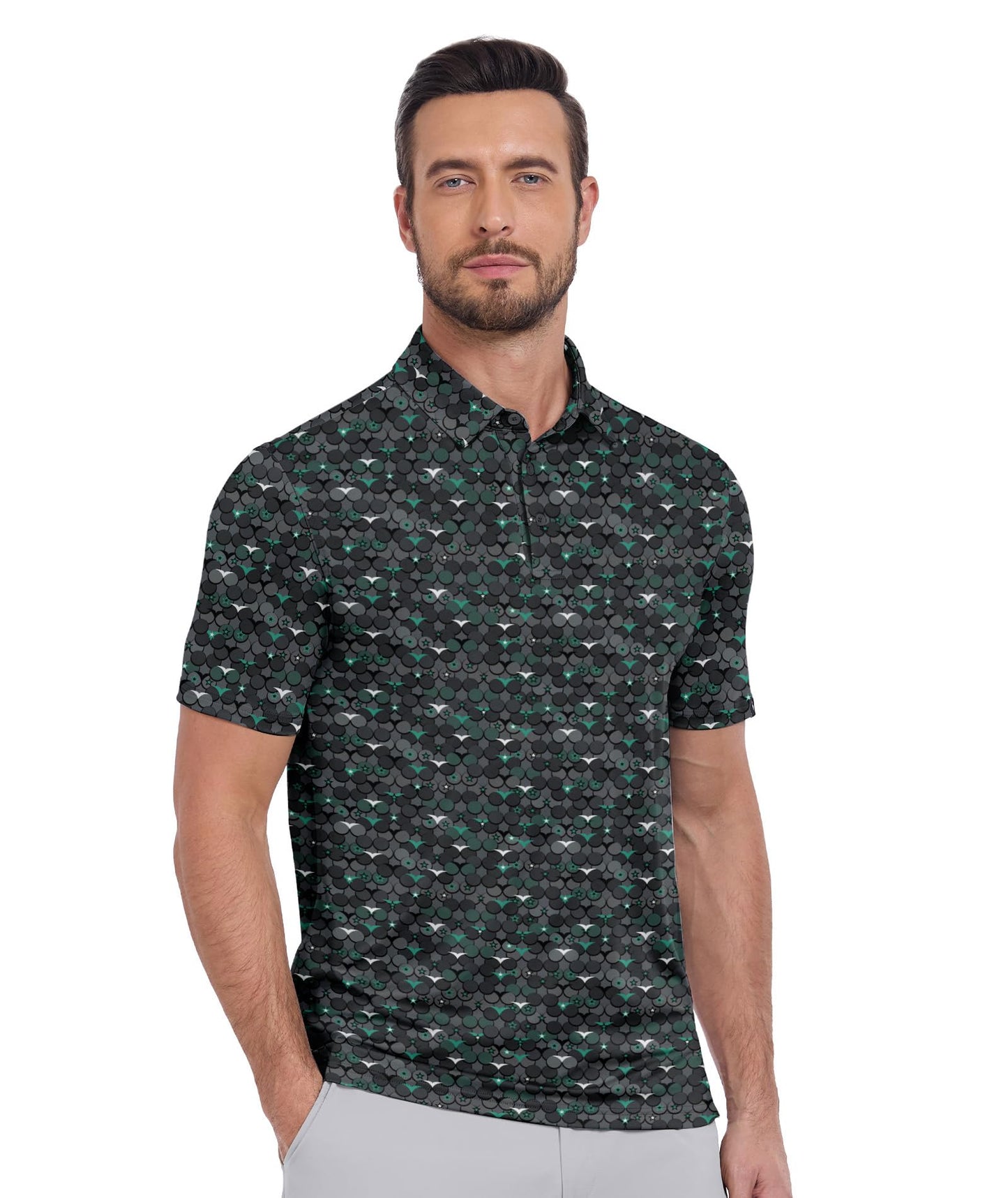 SWISSWELL Mens Golf Shirt Short Sleeve Funny Patterns Polo Shirts for Men Performance Collared Spring Athletic Tshirt Green XL