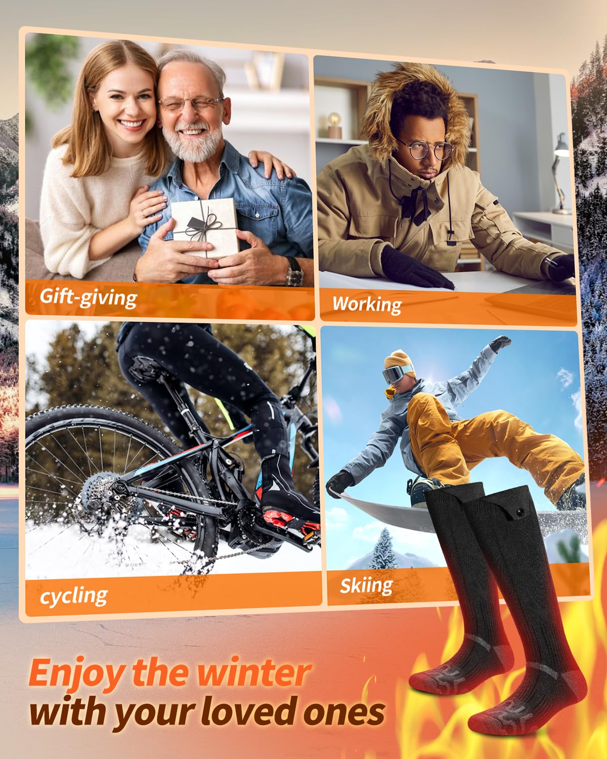 Bopoid 2026 Upgraded Heated Socks, 5000mAh*2 Battery Rechargeable Heated Socks for Men Women, 3 Heating Levels with 360°Heating Electric Socks, Valentine’s Day Gift for Ski Hunting Hiking
