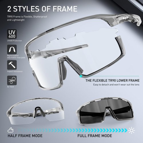 SCVCN Photochromic Cycling Glasses for Men Women Sports Bike Glasses TR90 Frame UV 400 Protection