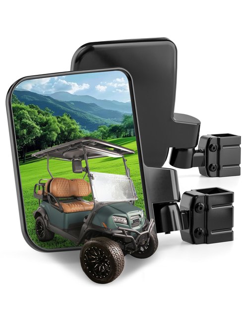 Golf Cart Side Mirrors Universal No Drilling, Foldable Adjustable Rotatable 180 Degrees, HD Glass Go Cart Mirrors for Golf Cart EZGO Club Car Yamaha TXT RXV DS Precedent G29, Golf Cart Accessories