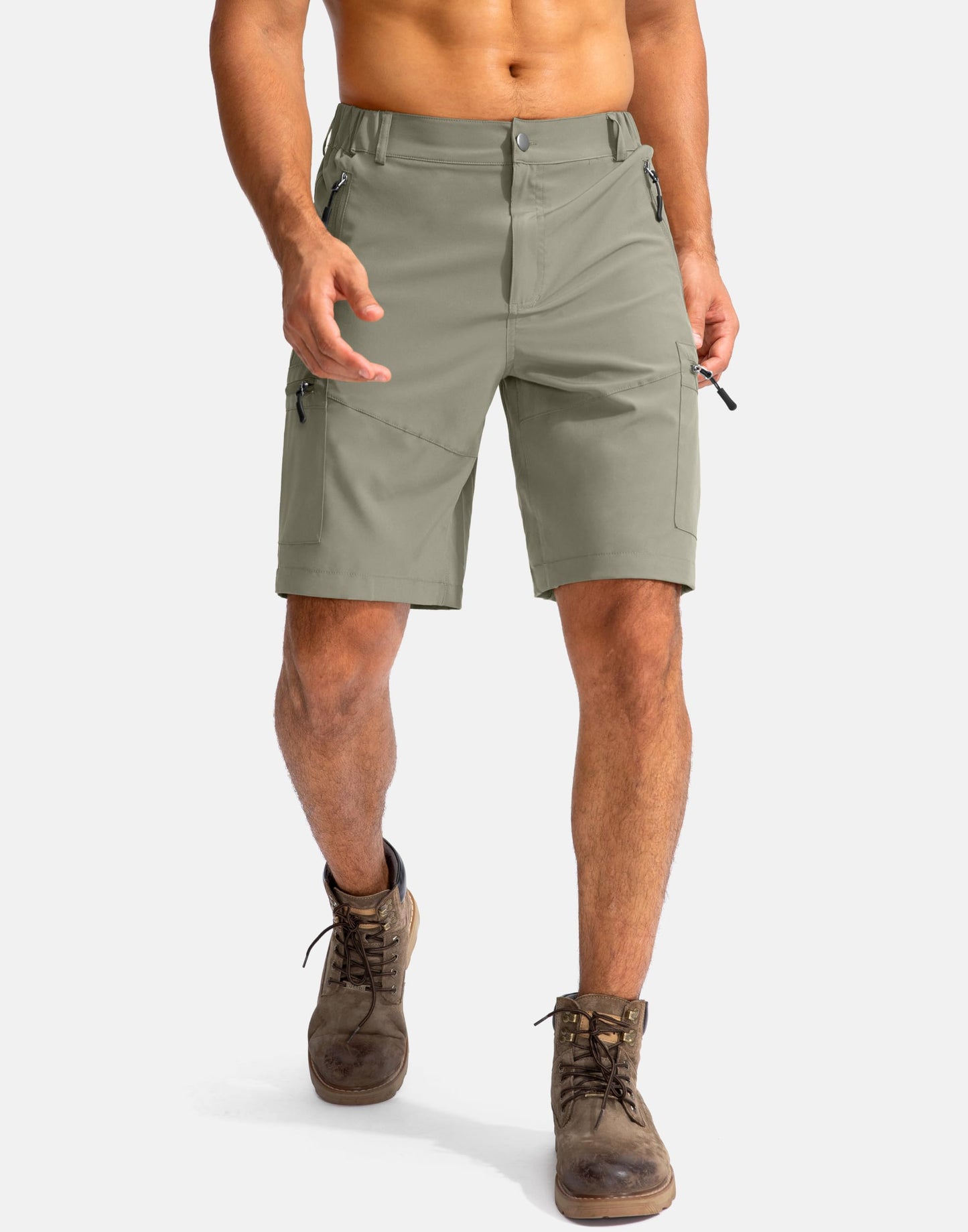 Pudolla Men's Hiking Cargo Shorts 9" Lightweight Outdoor Work Shorts for Men Travel Golf Camping Casual with 5 Zipper Pockets(Grey Sage Small)