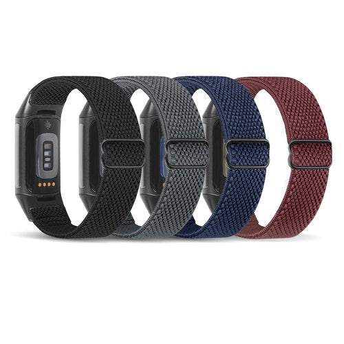 enkic Elastic Nylon Bands Compatible with Fitbit Charge 6/Charge 5 Bands, 4 Pack Soft Adjustable Stretchy Strap Breathable Sport Loop Replacement Wristband for Fitbit Charge 5/Charge 6 Men Women